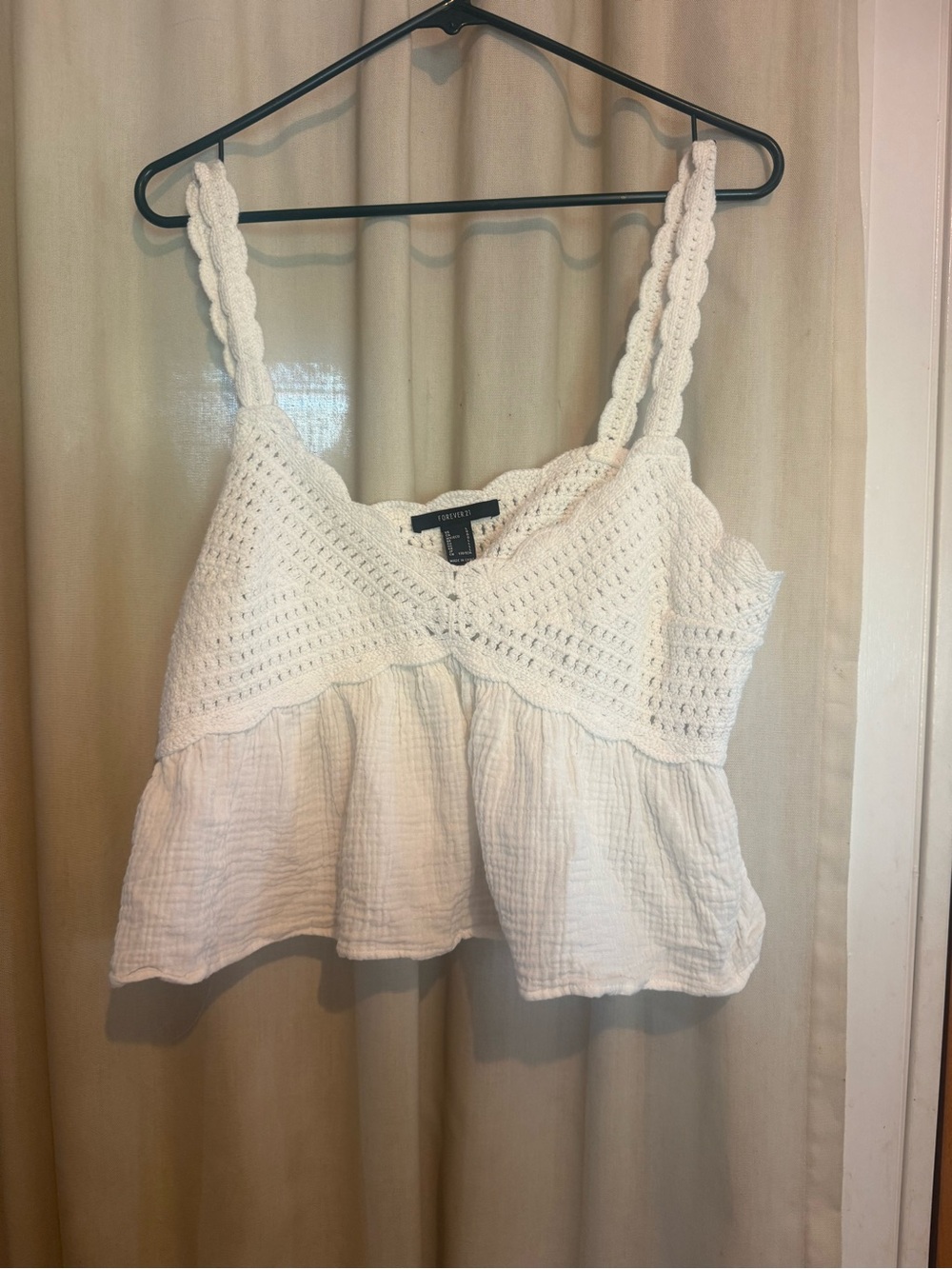 Forever 21 White Crochet Peplum Cropped Tank Top